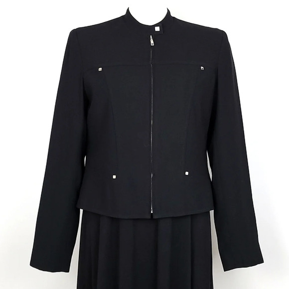 Portfolio Louben Black Long  Sleeve Zip Up Blazer Jacket Stud Accents Size 10 - Picture 1 of 12